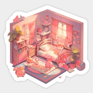 Kawaii Cubicle: Isometric Delight in Tiny Adorable Room | Pocket Room Sticker